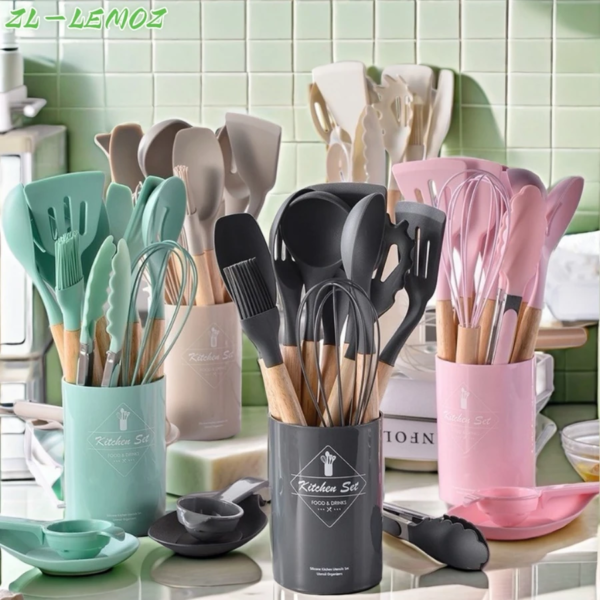 Kit Utensílios de Cozinha Silicone 12 Peças com Suporte