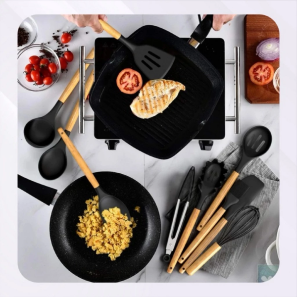 Kit Utensílios de Cozinha Silicone 12 Peças com Suporte