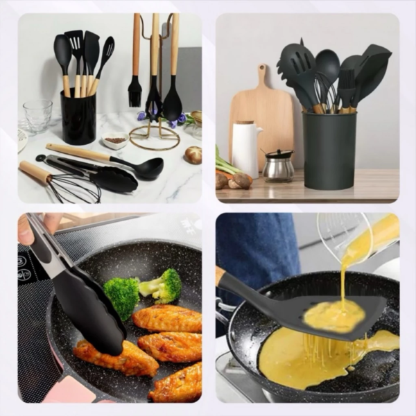 Kit Utensílios de Cozinha Silicone 12 Peças com Suporte