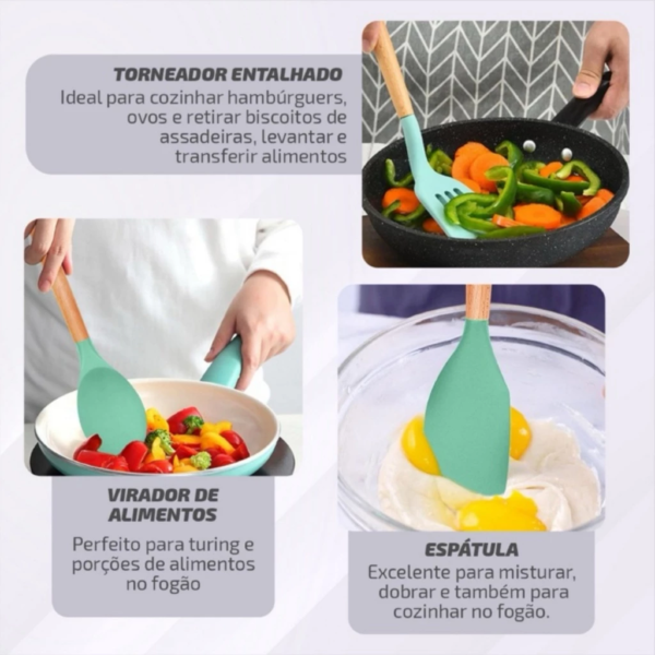 Kit Utensílios de Cozinha Silicone 12 Peças com Suporte